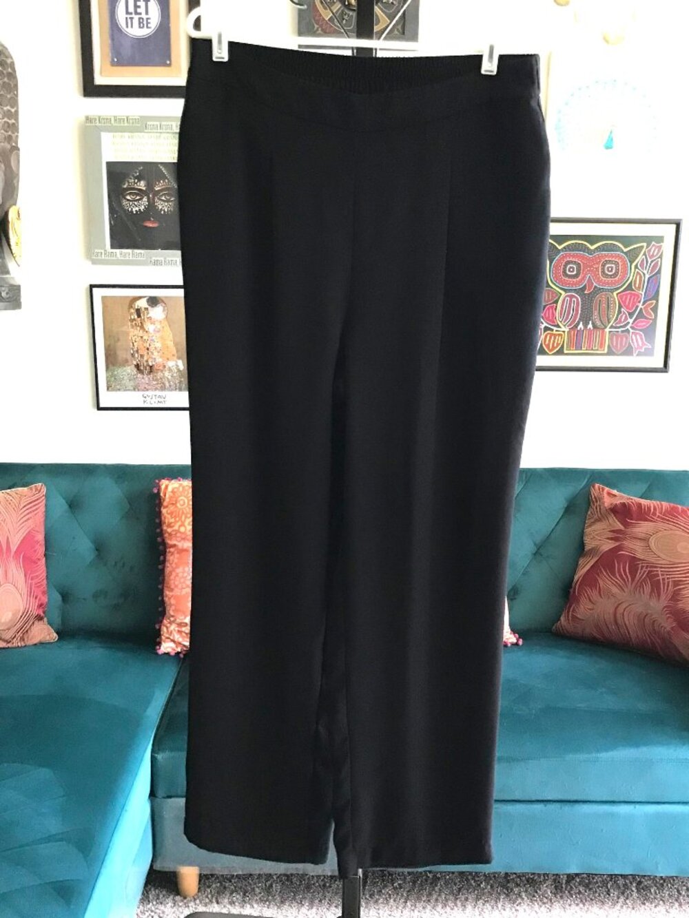 CALVIN KLEIN size XL Black Pull-On Stretch Waist Wide Leg Minimalist Pants